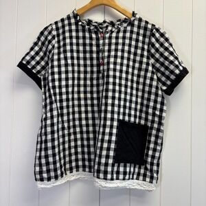 LOL Womens Cottage Boho Gingham Plaid Top Size L Whimsical Farm Girl Classic